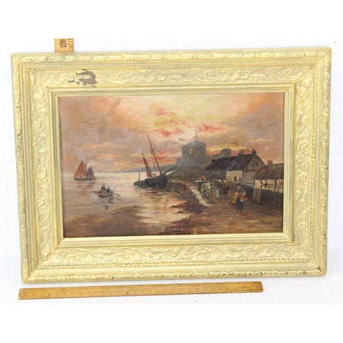 367 - A 19th century oil on canvas of a harbour signed S. Reed