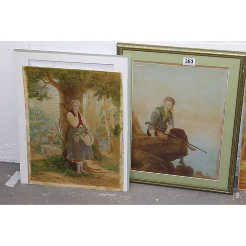 383 - After Johann Georg Meyer von Bremen, a set of 4 antique hand overpainted prints of Peasant girls