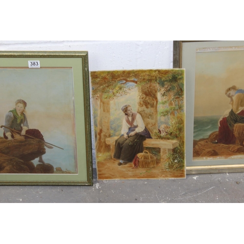 383 - After Johann Georg Meyer von Bremen, a set of 4 antique hand overpainted prints of Peasant girls