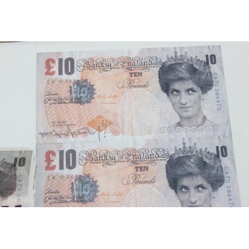 391 - A sheet of printed Di-Faced £10 notes in the manner of Banksy and 2 other similar marked docoBANKSY