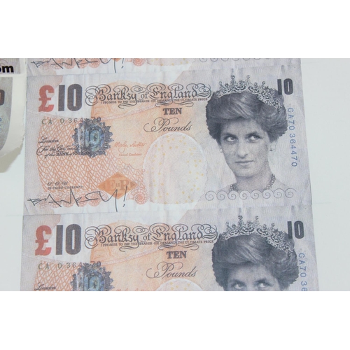 391 - A sheet of printed Di-Faced £10 notes in the manner of Banksy and 2 other similar marked docoBANKSY