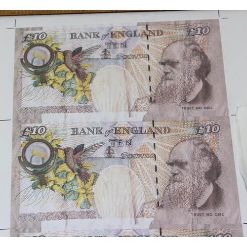 391 - A sheet of printed Di-Faced £10 notes in the manner of Banksy and 2 other similar marked docoBANKSY