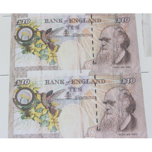 391 - A sheet of printed Di-Faced £10 notes in the manner of Banksy and 2 other similar marked docoBANKSY