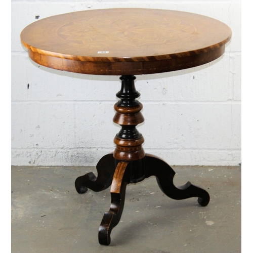 40 - A 19th century walnut Sorrento pedestal table, inlaid with radiating 