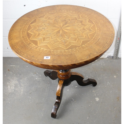 40 - A 19th century walnut Sorrento pedestal table, inlaid with radiating 