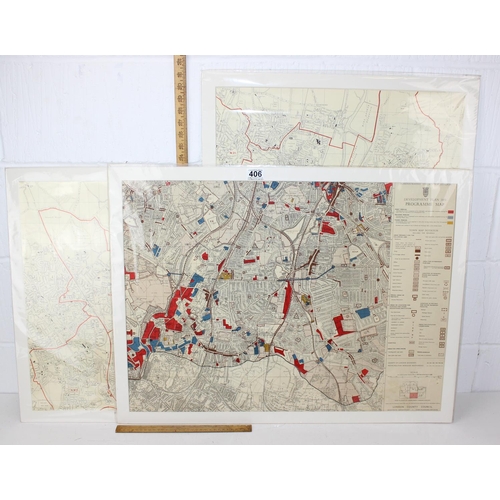 406 - Three vintage and mounted (80 x 60 cm) maps of London to include: postcode and street map of Northwe... 