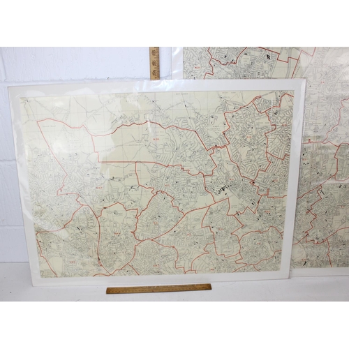 406 - Three vintage and mounted (80 x 60 cm) maps of London to include: postcode and street map of Northwe... 