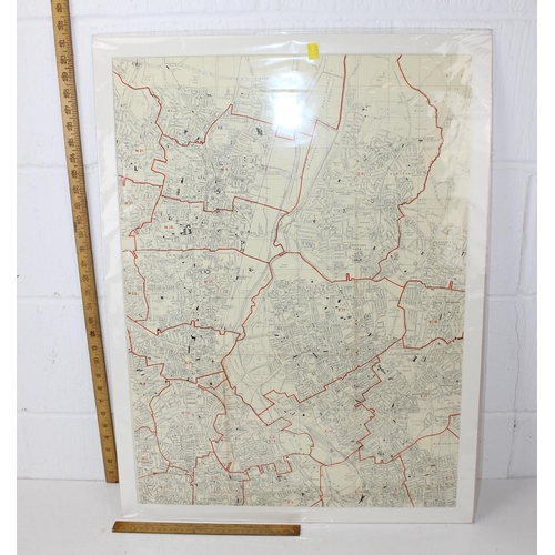 406 - Three vintage and mounted (80 x 60 cm) maps of London to include: postcode and street map of Northwe... 