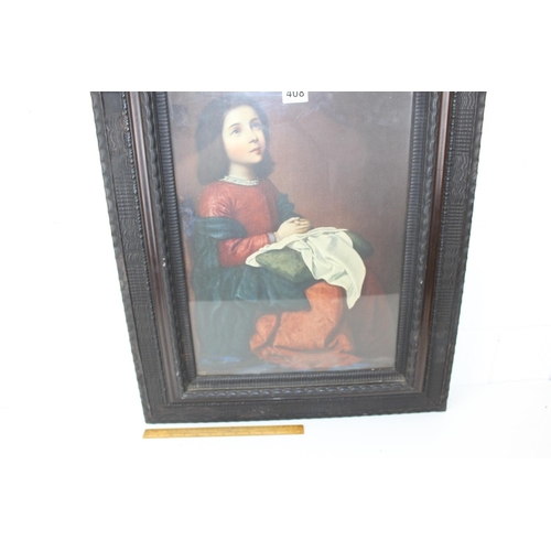 408 - An antique framed print of a 16th century oil painting