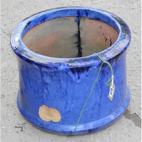 479 - A large blue drip glazed garden planter, approx 13