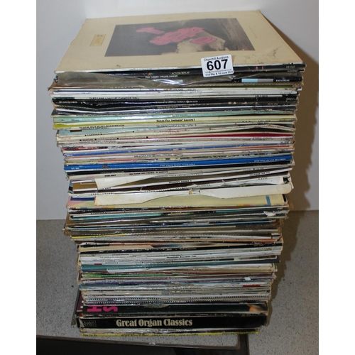 607 - Stack of assorted LP and Vinyl Records