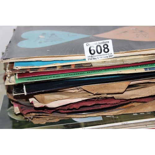 608 - Stack of assorted LP and Vinyl Records