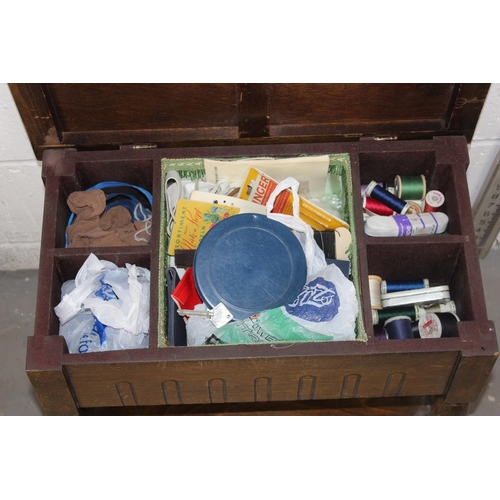 112 - Vintage sewing box and contents