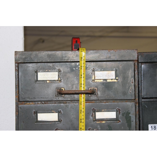 185 - A large pair of early 20th century industrial filing drawers with 15 drawers and approx 77