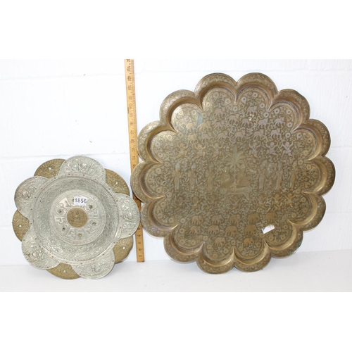 1856 - 2 vintage brass and white metal trays, probably North African