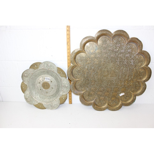 1856 - 2 vintage brass and white metal trays, probably North African