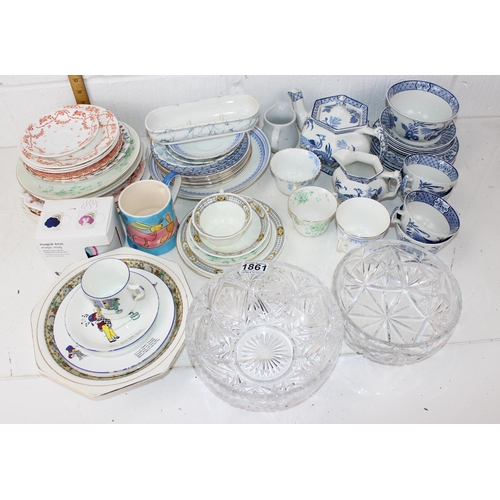 1861 - Qty of assorted ceramics and glass to inc blue & white Woods tea set