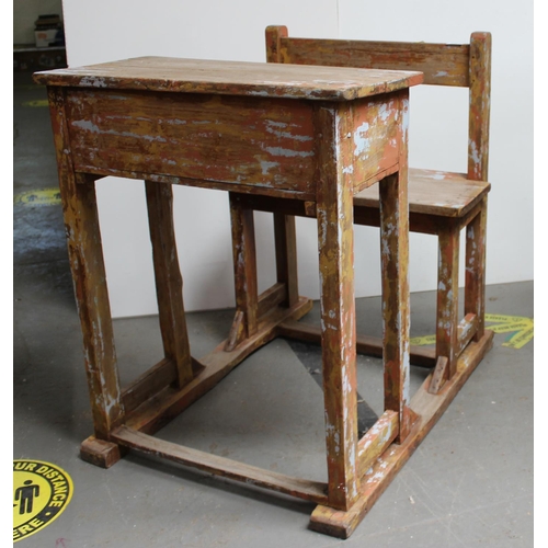 187 - A vintage hardwood school bench and desk