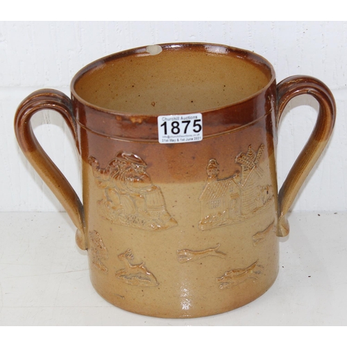 1875 - A large 19th century 2 handled salt glazed stoneware Tyg or loving cup