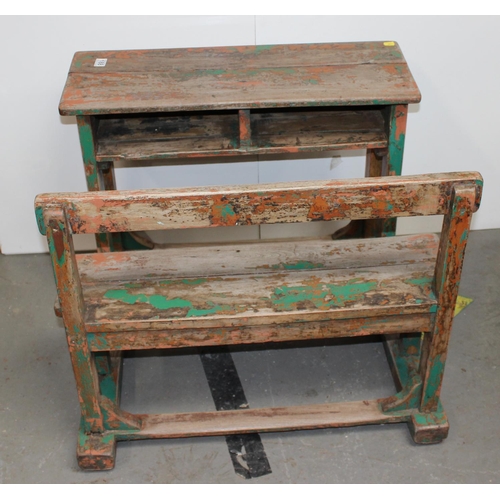 188 - A vintage hardwood school bench and desk