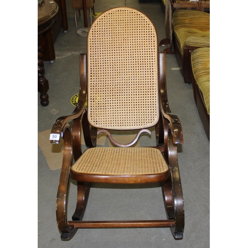 50 - A vintage bentwood rocking chair with Bergere seat