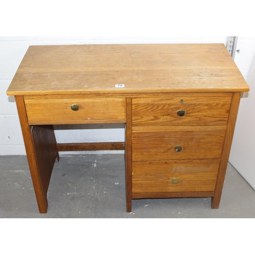 74 - Vintage light-Oak desk with three drawers (of small proportions)