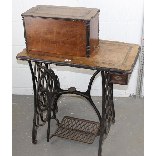 75 - Antique sewing machine table with cast-iron base, probably by Singer