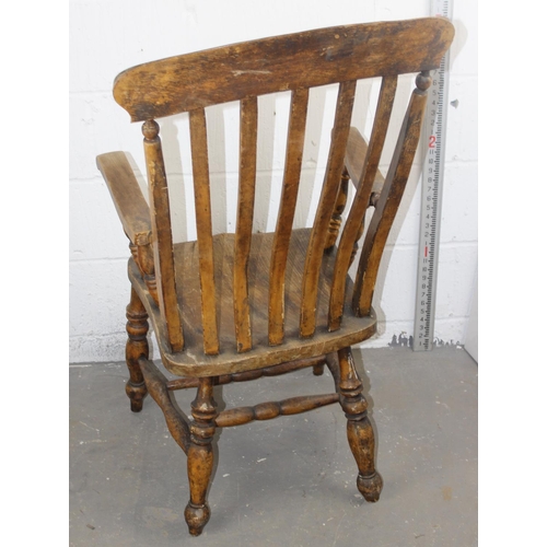 92 - A 19th century high slat backed farmhouse Windsor armchair