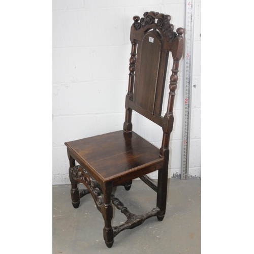 97 - Antique Oak high-backed carved chair believed to be 17th Century