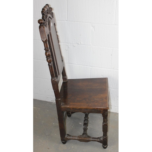 97 - Antique Oak high-backed carved chair believed to be 17th Century