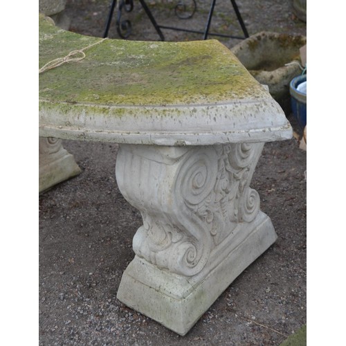 493 - Concrete garden bench with Corinthian column type supports