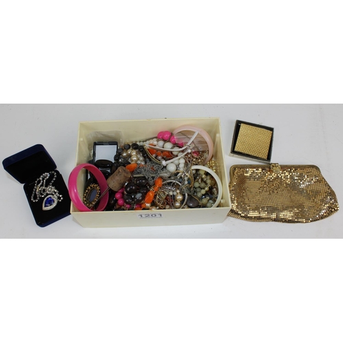 1201 - Box of assorted costume jewellery