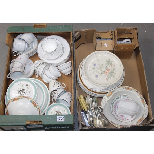 1722 - 2 boxes of assorted ceramics and cutlery to inc Royal Doulton