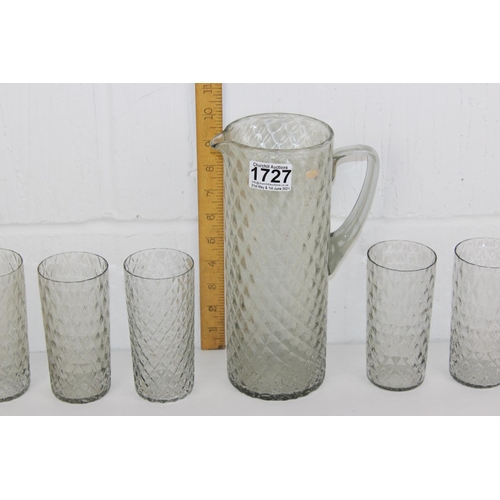 1727 - A retro Czech glass lemonade set with 6 glasses and jug