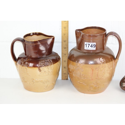 1749 - A pair of antique harvest cider jugs, one by Royal Doulton and a Lovatt vase