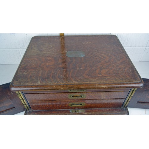 276 - An early 20th century oak cutlery box with 3 drawers