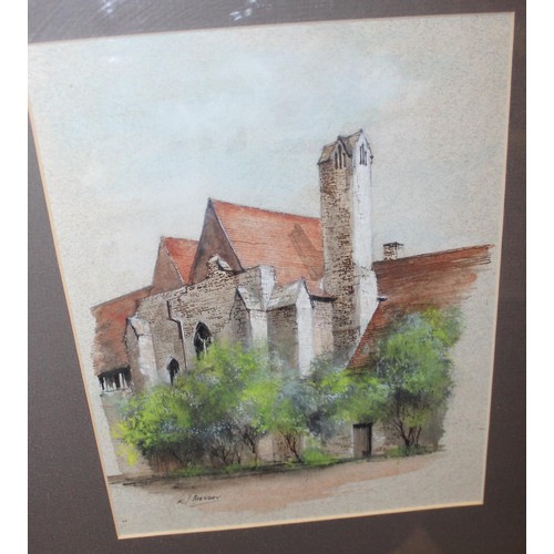 344 - Ken Messer watercolour of a Church and various other paintings and prints