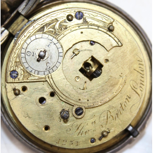 1380 - A George III silver pair cased fusee pocket watch by Thomas Barton of London - Case hallmarks for Lo... 