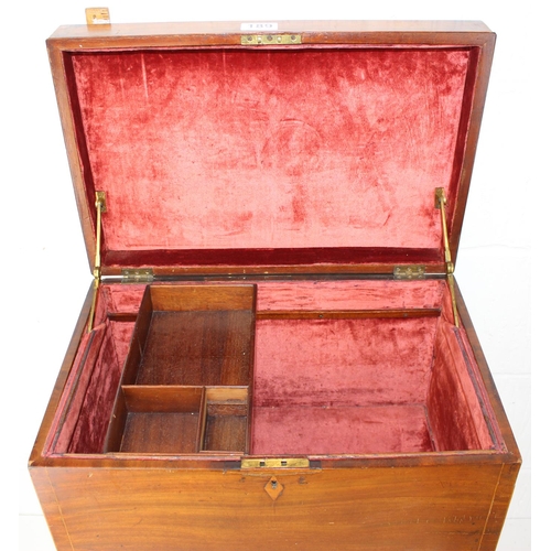 189 - An antique Mahogany cellarette type box on thin legs and lion mask ring handles, later converted to ... 