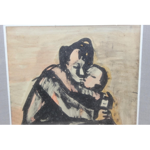 416 - An unusual abstract 20th century watercolour depicting a man and child, unsigned