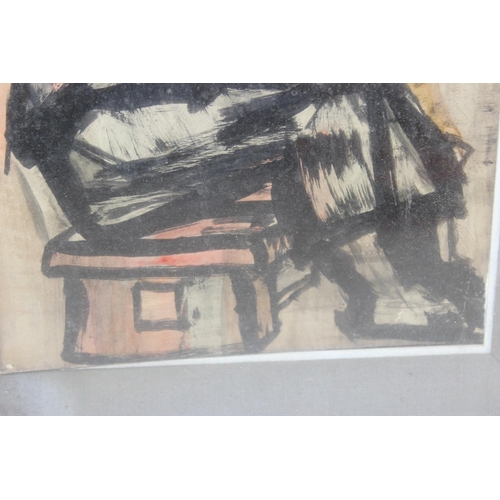 416 - An unusual abstract 20th century watercolour depicting a man and child, unsigned