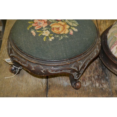 55 - 2 antique tapestry topped foot stools