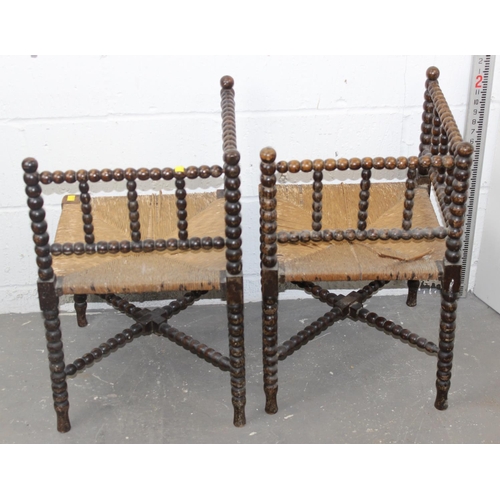 3 - In the manner of William Morris - A pair of antique Arts & Crafts period bobbin turned corner chairs... 