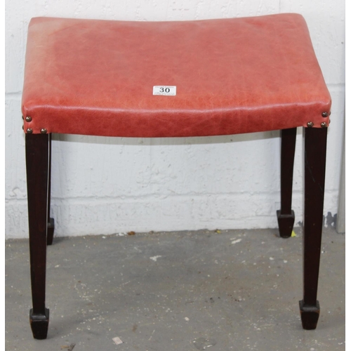 189 - Red leather topped stool on mahogany spade legs