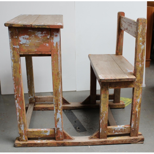 192 - A vintage hardwood school bench and desk