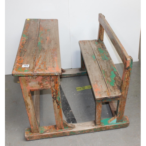 193 - A vintage hardwood school bench and desk