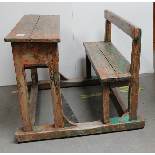 193 - A vintage hardwood school bench and desk