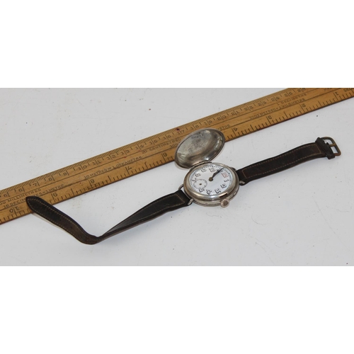 1024 - A WW1 period silver cased full hunter trench watch - case hallmarks for Birmingham import 1917