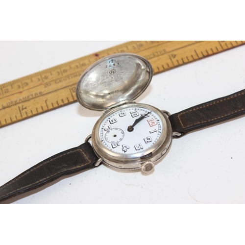 1024 - A WW1 period silver cased full hunter trench watch - case hallmarks for Birmingham import 1917