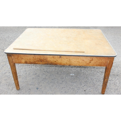 136 - A large Victorian pine kitchen table with 2 drawers and a later formica top